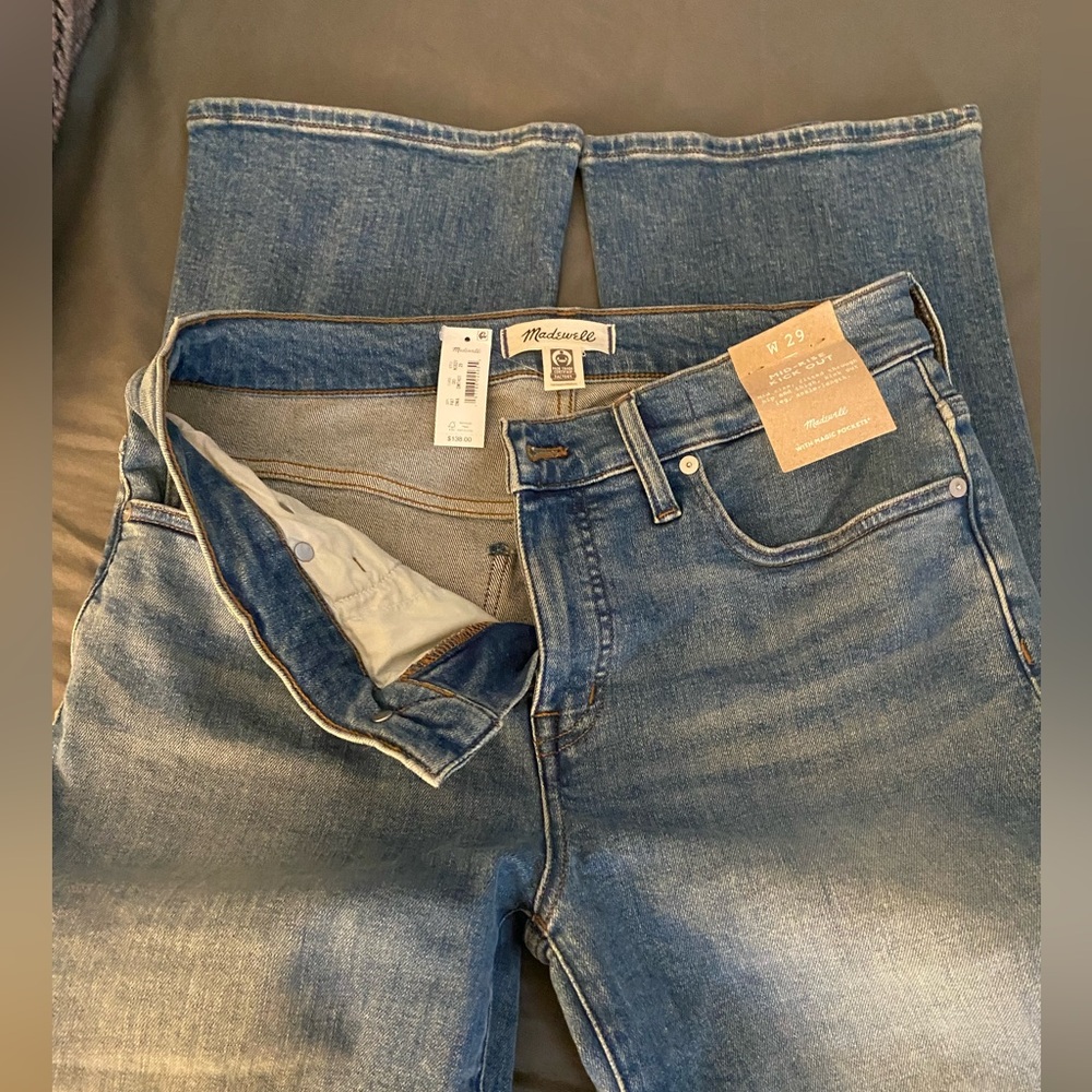 Madewell Blue Flare Jeans with Wide Leg Kick Out